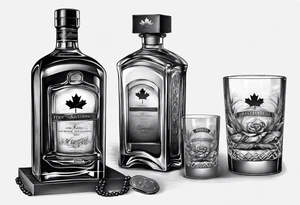 Canadian whiskey and glass and dog tags tattoo idea