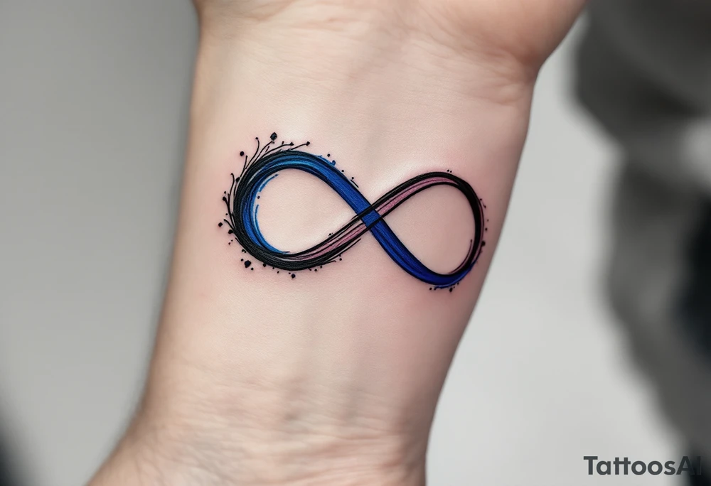 Family in an infinity symbol, one half black, the other shaded in cobalt blue. tattoo idea