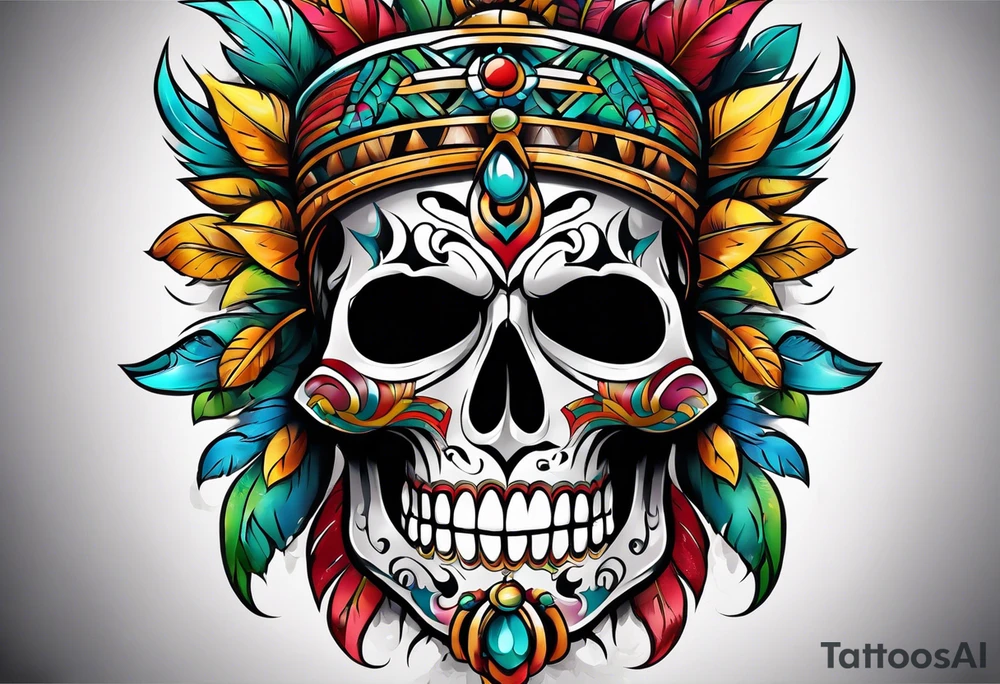 Colorful Mayan scull tattoo idea