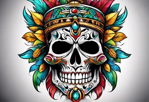 Colorful Mayan scull tattoo idea