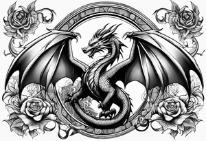 Family of five dragons with wings spread tattoo idea
