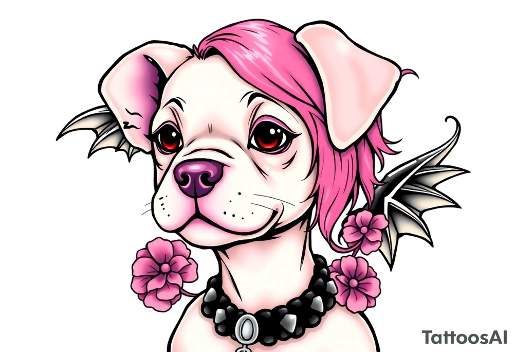 hot puppy goth girl with big boobs and pink hair tattoo idea