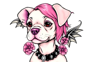 hot puppy goth girl with big boobs and pink hair tattoo idea