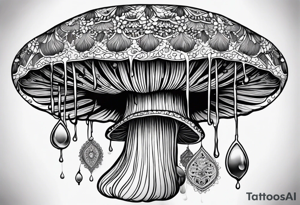 Shaggy cap mushroom dripping ink off cap mandala henna black tattoo design tattoo idea