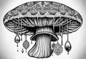 Shaggy cap mushroom dripping ink off cap mandala henna black tattoo design tattoo idea