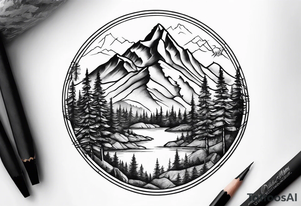 Mountains, animals, concept tattoo idea