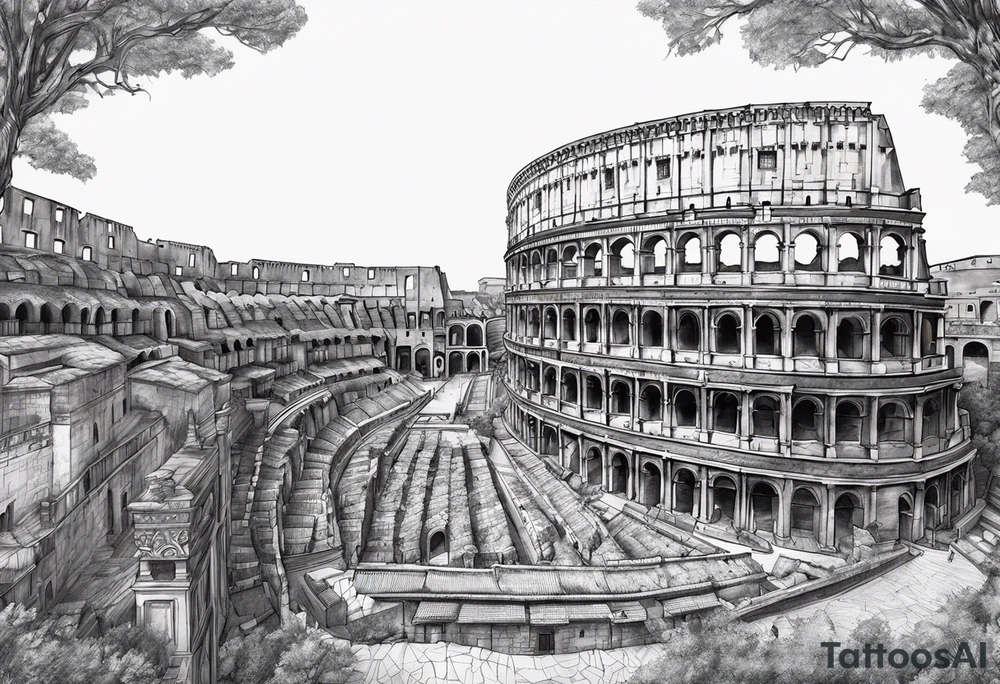 Ancient Roman City buildings tattoo idea