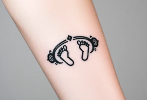 Tribal tattoo in ring/band with Ghanaian symbols as well jamaica incorporated with 4 baby foot prints tattoo idea