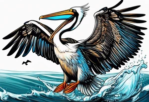 fishing dive diving tucked wings plunge plunging bombing pelican tattoo idea