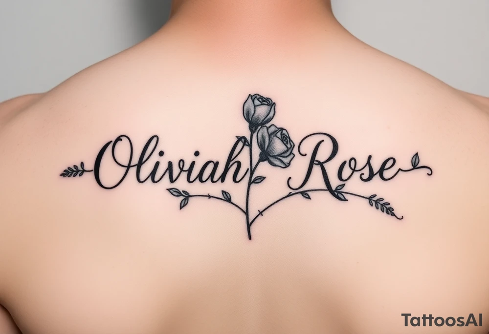The name Oliviah Rose written as the rose stem 
Girl tattoo tattoo idea