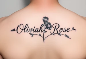 The name Oliviah Rose written as the rose stem 
Girl tattoo tattoo idea