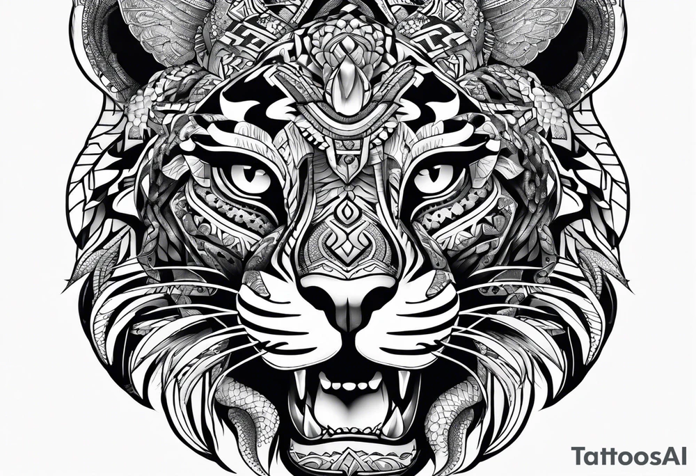 aztec black jaguar with snake tattoo idea