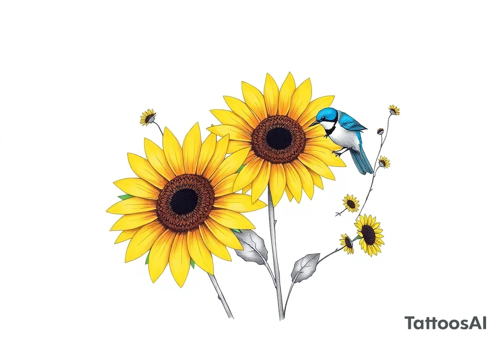 Sunflowers, bluebird, wild flowers tattoo idea