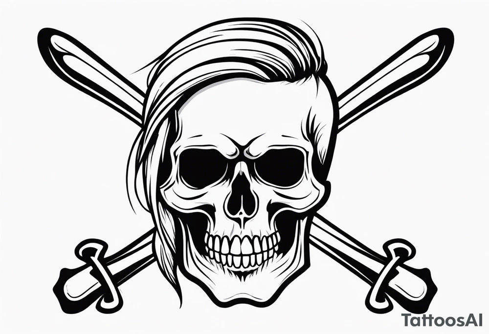 Skull and cross bones with blonde pigtails tattoo idea