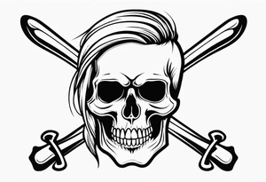 Skull and cross bones with blonde pigtails tattoo idea