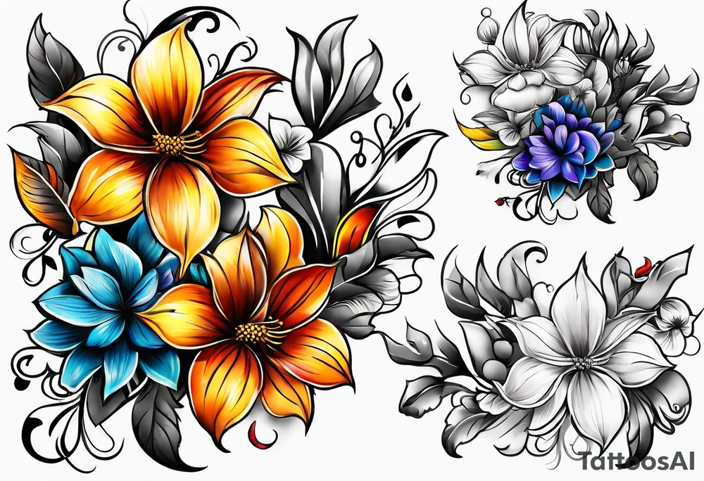 Mixed floral cover up tattoo idea