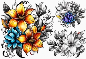 Mixed floral cover up tattoo idea
