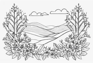 fine line vines, flowers, minor trees, fine line shapes tattoo idea