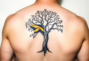 Tree of life with Jamaican and Irish flag colours combined on the leaves tattoo idea