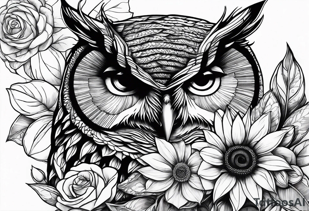 Sunflower, camera, book, owl, flower rose tattoo idea