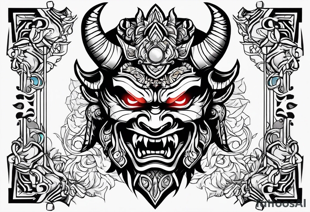 Protection against evil Oni mask tattoo idea