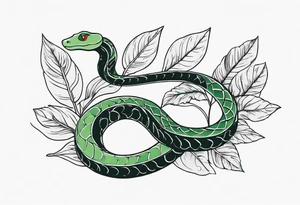 Seven deadly sins snake with soft green leaves as colour tattoo idea