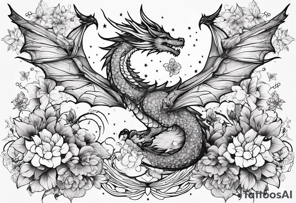 Constellation, wing , snow , cross , dragon female japan kawaii , flower tattoo idea