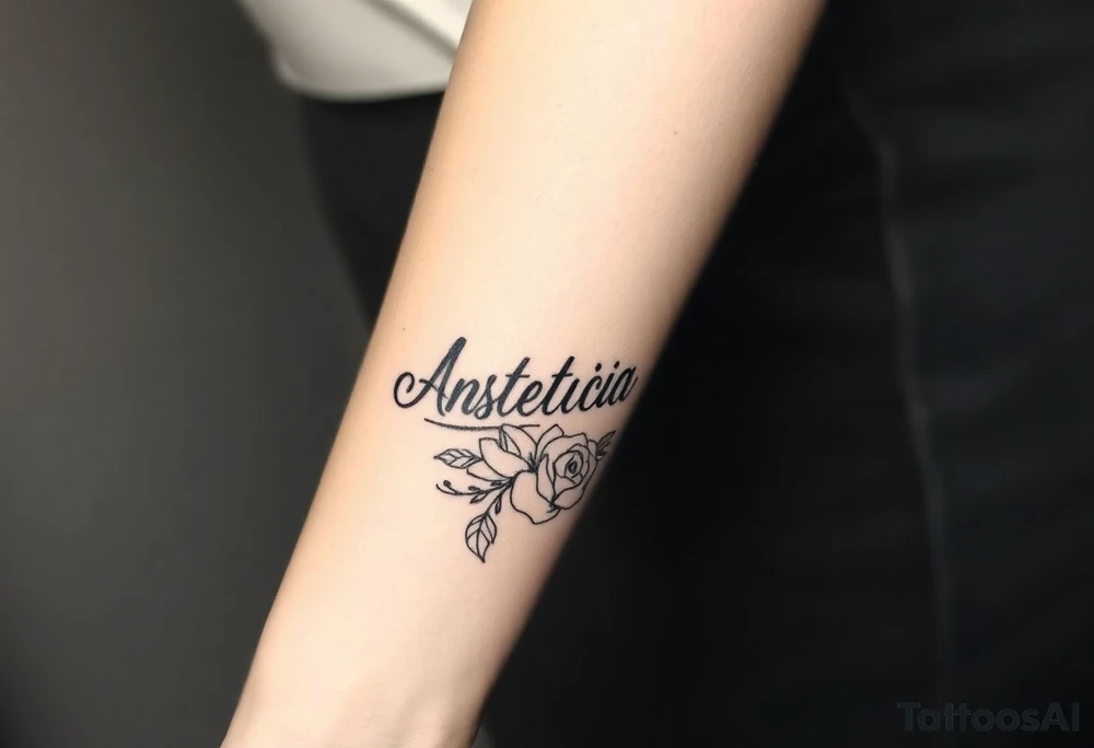 Anastacia in old English long beach California theme tattoo idea