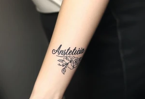 Anastacia in old English long beach California theme tattoo idea
