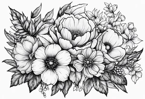 February, October and June birthflowers tattoo idea