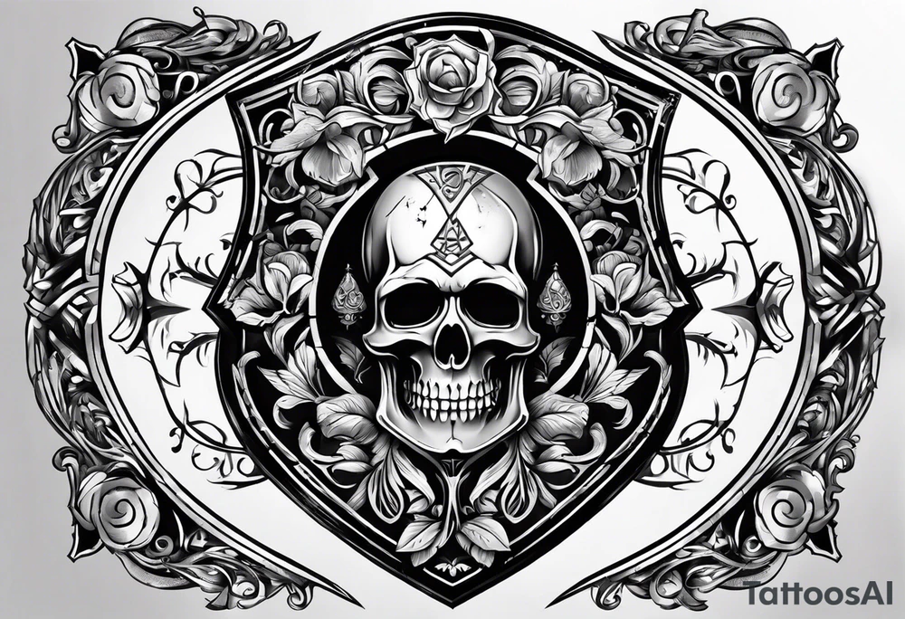 death figures inside a shield tattoo idea