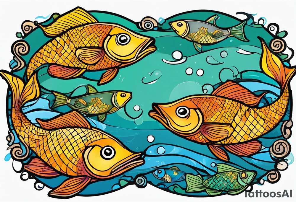 Beautiful coy pisces fish swimming in opposite directions but weighed on the scale of a Libra scale that's balanced out and made of tittered wood fish one pieces fish one on each scale where as the pieces is balancing out the scale of libra tattoo idea