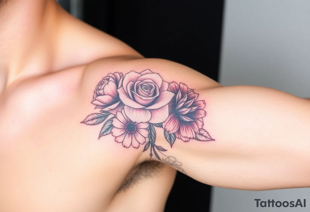 Rose and Chrysanthemum bouquet tattoo tattoo idea