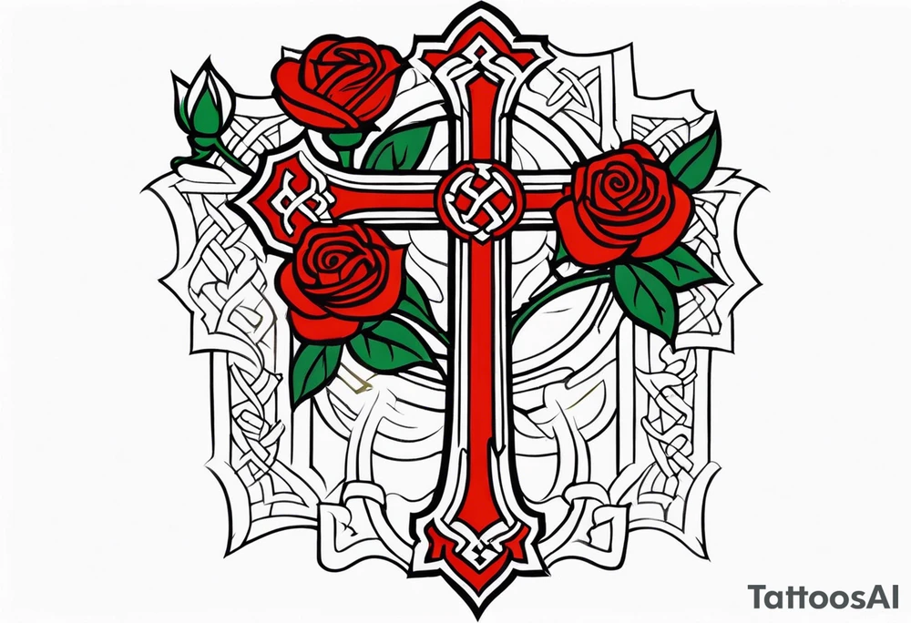 Scottish Celtic cross with two roses tattoo idea