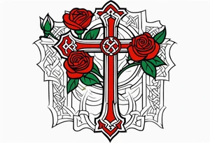 Scottish Celtic cross with two roses tattoo idea