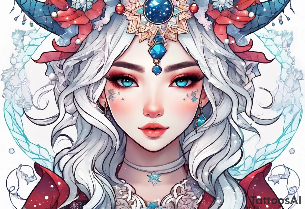 Constellation, kawaii dragon girl , snowflake tattoo idea