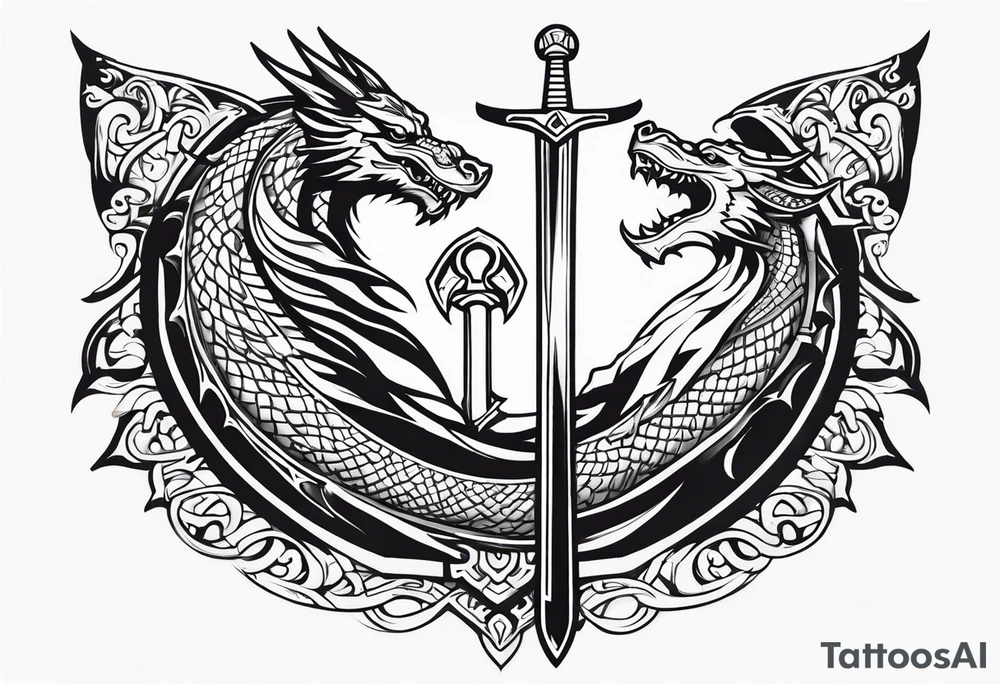 Valhalla prayer sword dragon axe tattoo idea