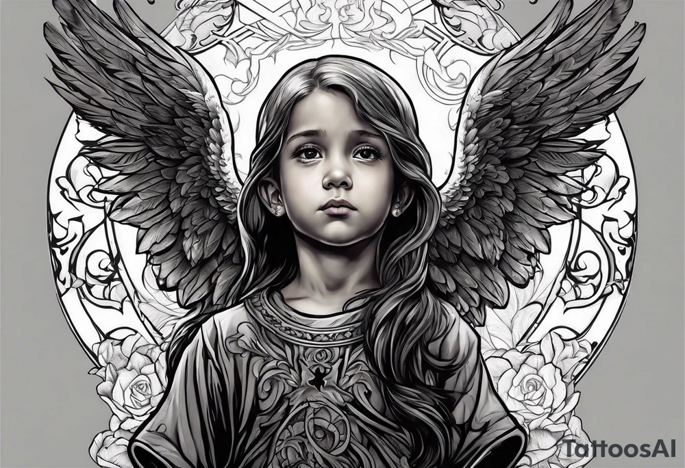Kid looking up at the angel of death tattoo idea