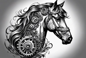 A horse head made fully out of gears tattoo idea