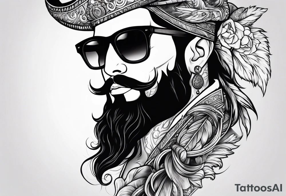 capricorn with beard and sunglasses tattoo idea