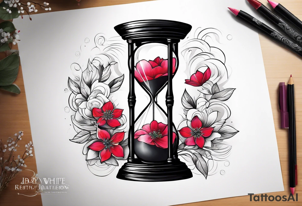 Hour glass, with falling petals tattoo idea