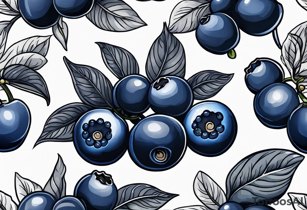 3 blueberries with a single leaf tattoo idea