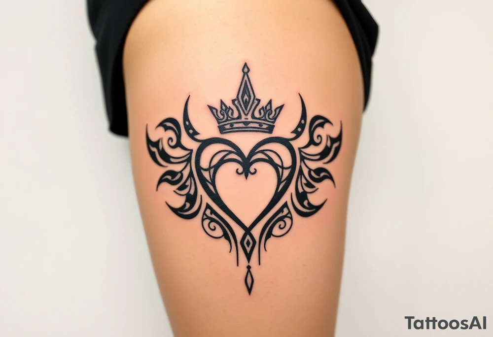 Powerful, crown, queen, broken heart tattoo idea