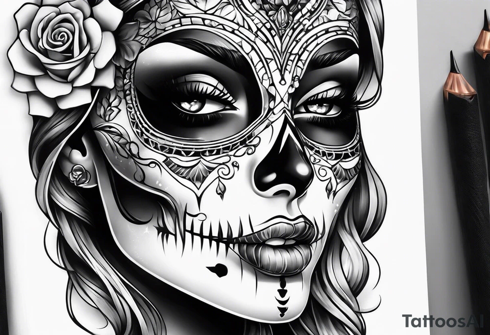 Skull and candle woman's face above tattoo idea