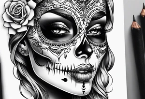 Skull and candle woman's face above tattoo idea