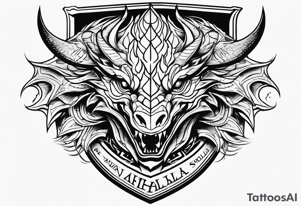 Valhalla sword shield dragon head tattoo idea