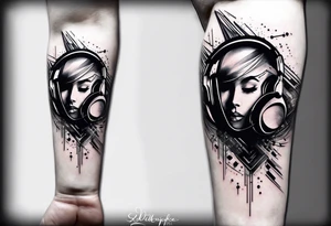 A forearm tattoo about electronic music. Not too minimalistic but not too detailed. Abstract. No speakers. Human face tattoo idea