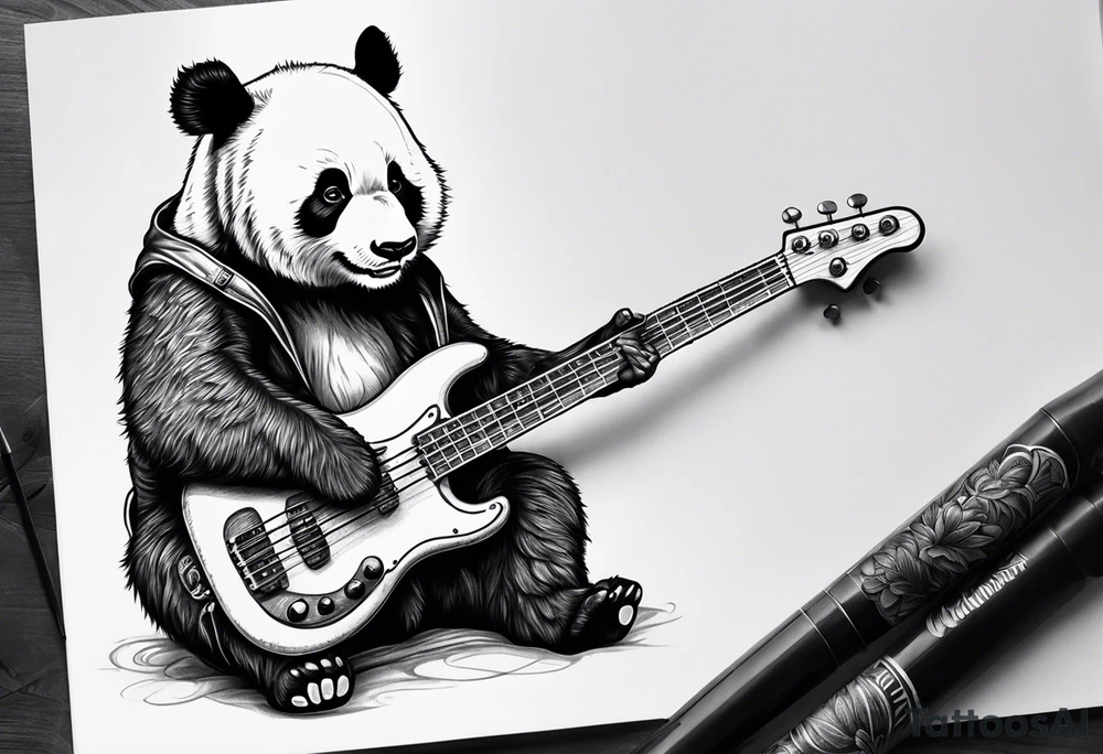A panda playing the bass guitar tattoo idea
