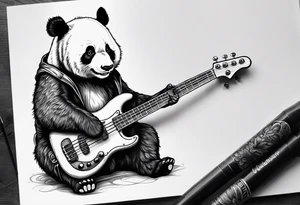 A panda playing the bass guitar tattoo idea