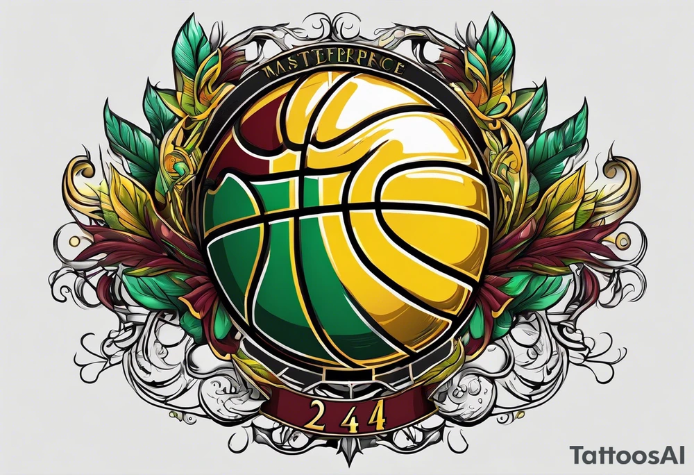 basketball number 24 with colors green, yellow, maroon and black tattoo idea
